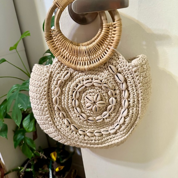 Sigrid Olsen Handbags - Sigrid Olsen Crocheted Shell Purse with Rattan Handle